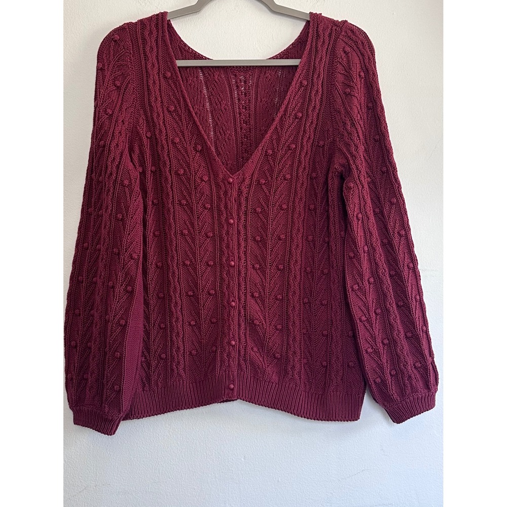 Sezane Beryl Pointelle Bobble Knit V-Neck Cardigan Sweater Parisian Romantic SM - Picture 2 of 10